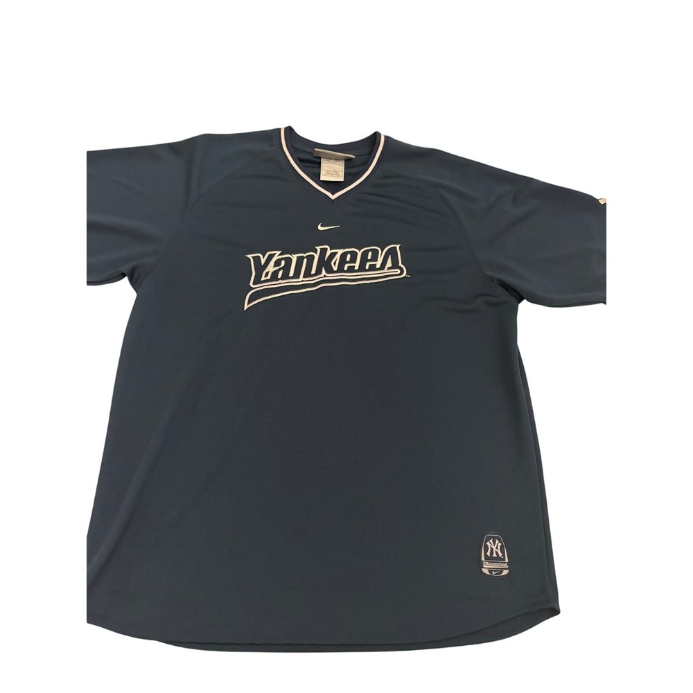 Nike Team MLB New York Yankees Baseball Jersey Navy‎ Blue Mesh XL Mens V-Neck